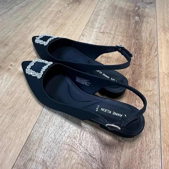 Anne Klein Black Heels with Crystal Embellishments - Picture 3 of 16